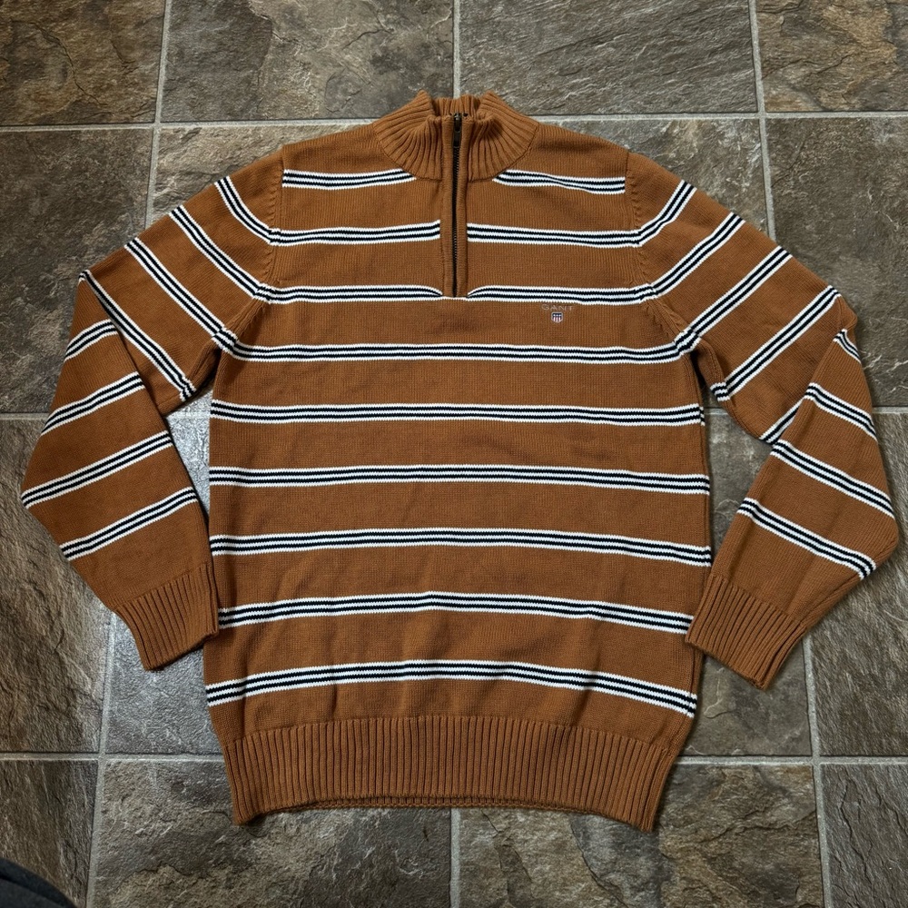 GANT Sweater Men's MEDIUM Pullover Knitted Half Zip Neck Striped